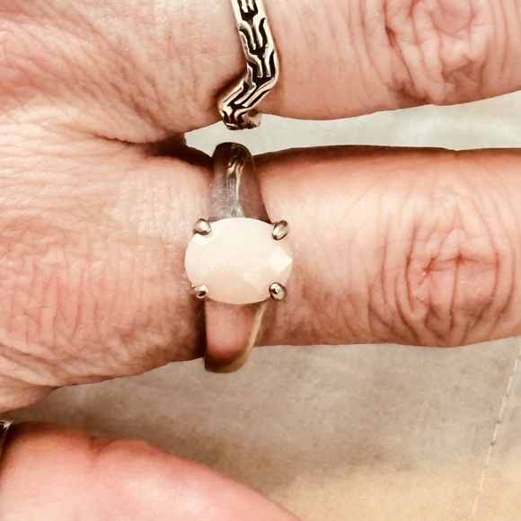 925 Sterling Silver Faceted Oval Rose Quartz Ring Wide Band Vintage - Picture 9 of 14